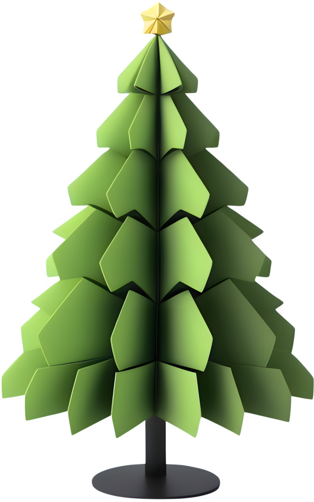Cute 3D Green Christmas Tree With A Yellow Star On Top png