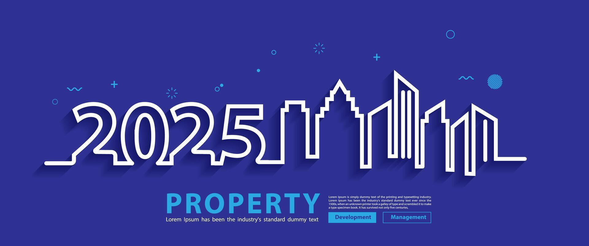 illustration New year 2025 city skyline line art creative design, With property management development idea concept vector