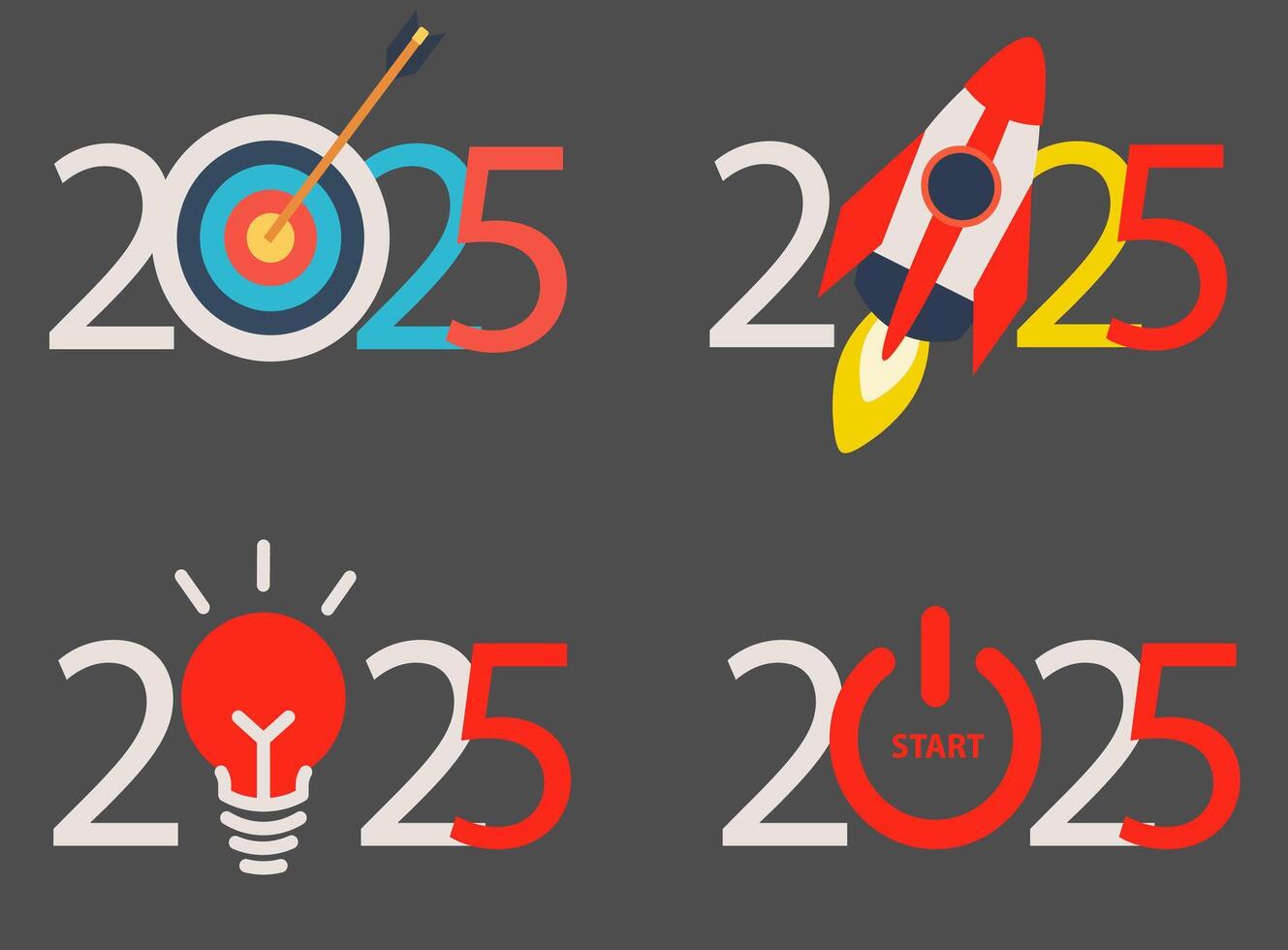 Goals concept logo icons design 2025 new year with creative target business success market design, illustration vector