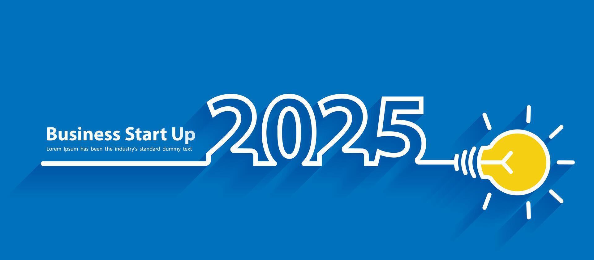 illustration Startup business 2025 new year with creative light bulb ideas concept design vector