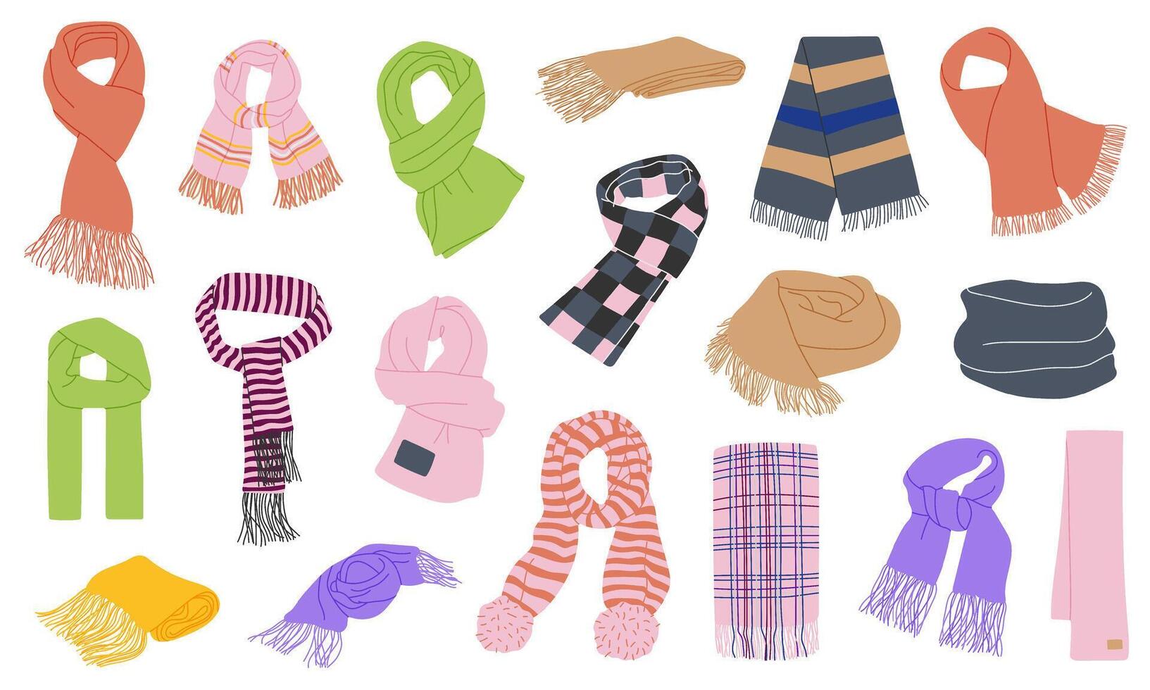Winter scarf set isolated on white background. Colorful flat design. vector