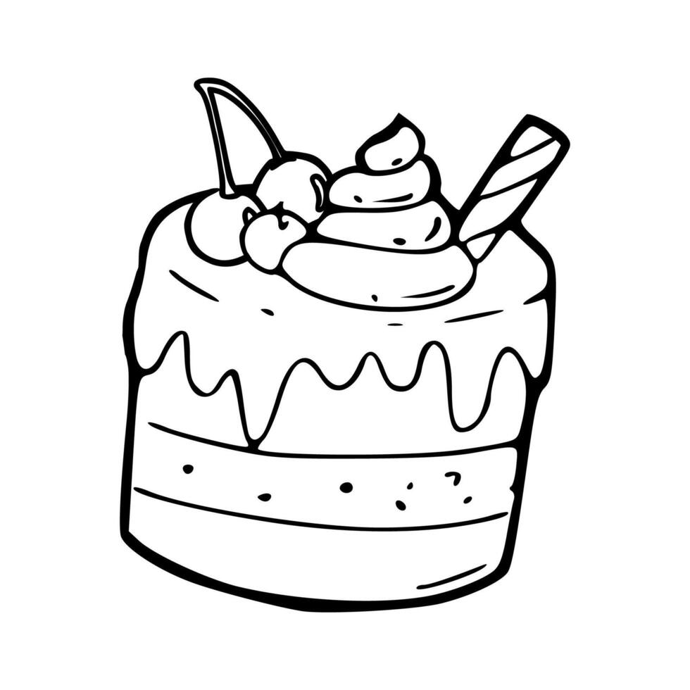 cake dessert cartoon uncolored vector