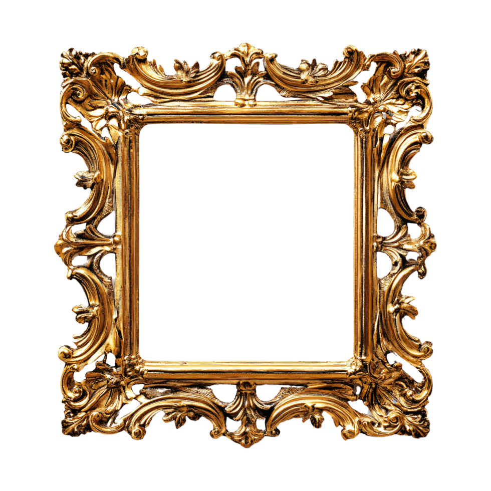 Ornate vintage gold frame with intricate details isolated on transparent background png