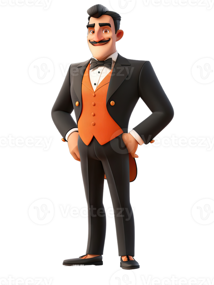 A cartoon man in a tuxedo with a mustache png