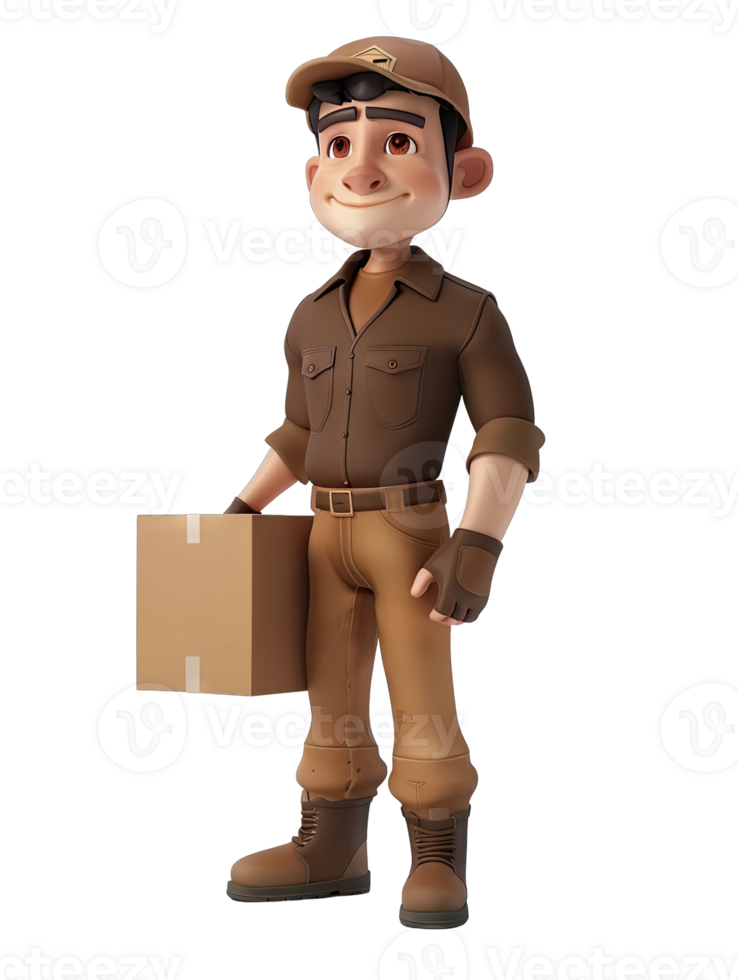 3d cartoon man holding a box png