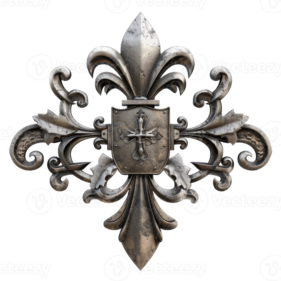 A silver metal shield with a cross on it png