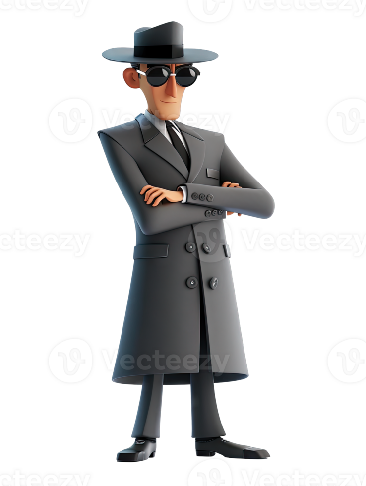 A cartoon man in a suit and hat png
