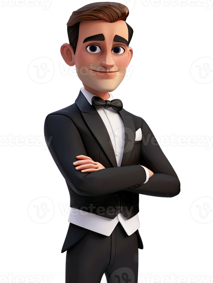 A cartoon man in a tuxedo with his arms crossed png