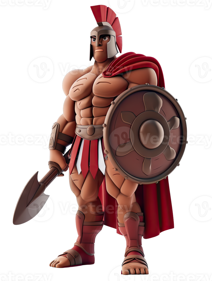 A cartoon spartan with a shield and sword png