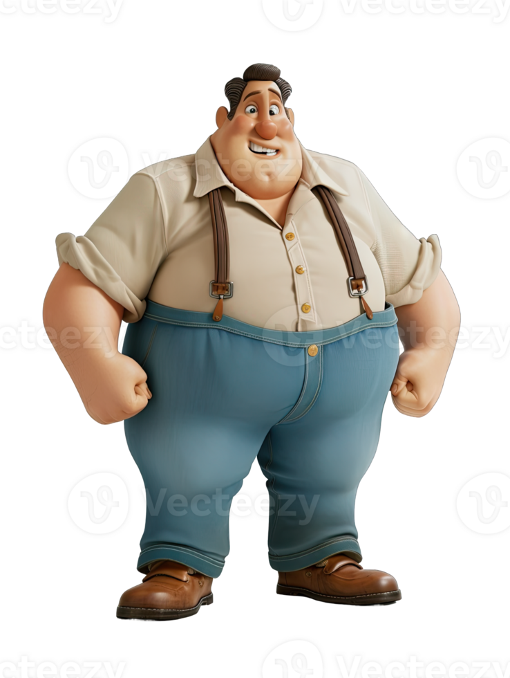 A cartoon man in blue jeans and suspenders png