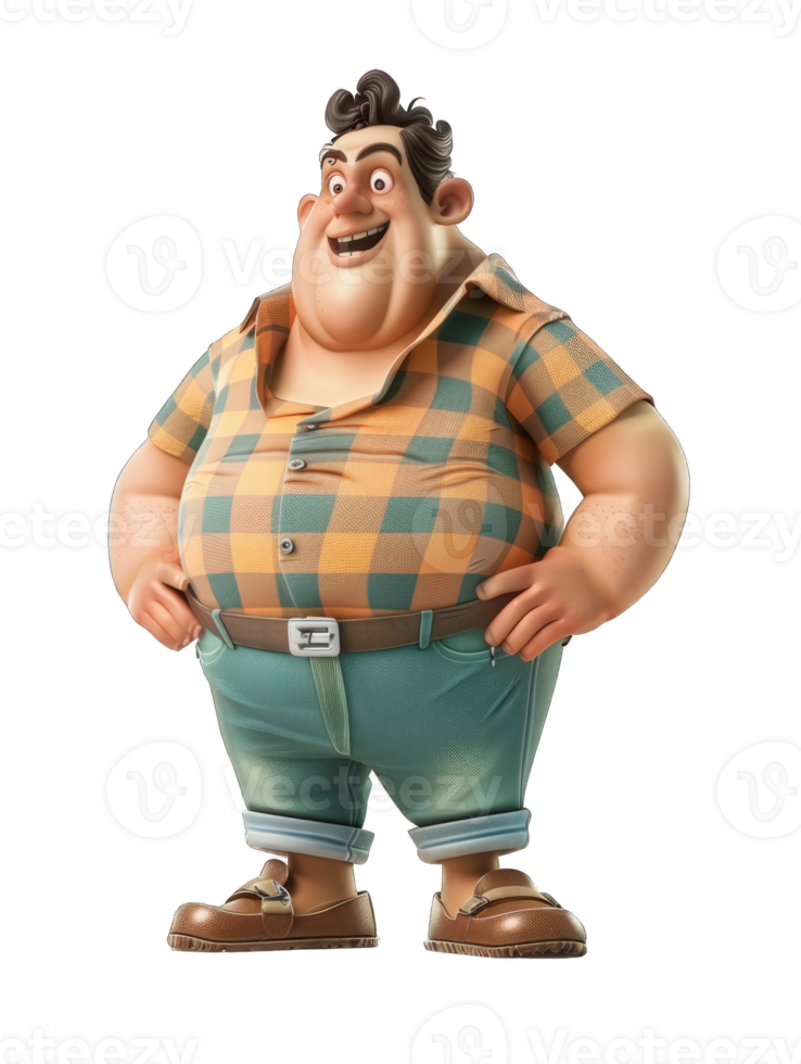 A cartoon character in a plaid shirt and jeans png