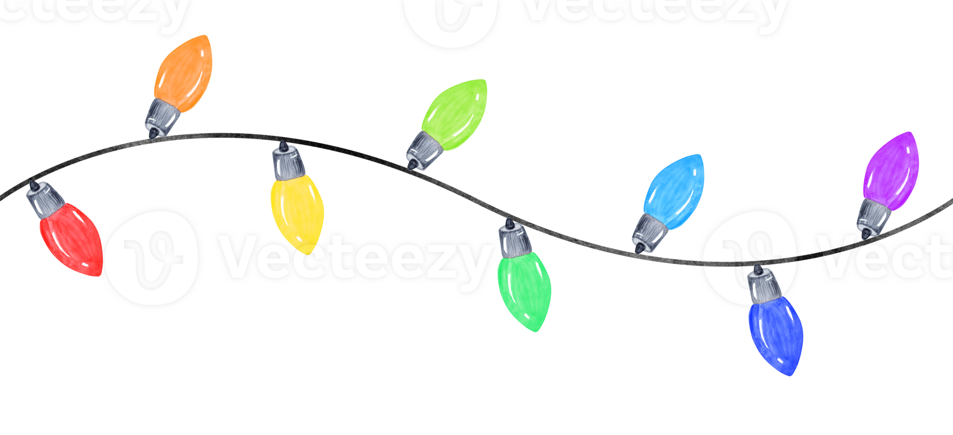 watercolor multicolor garland with light bulbs isolated. Christmas decoration for greeting cards and banners png