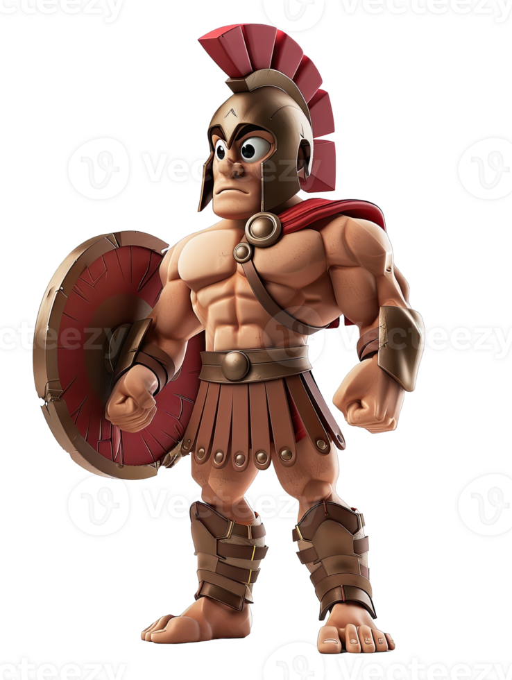 A cartoon spartan character with a shield and helmet png