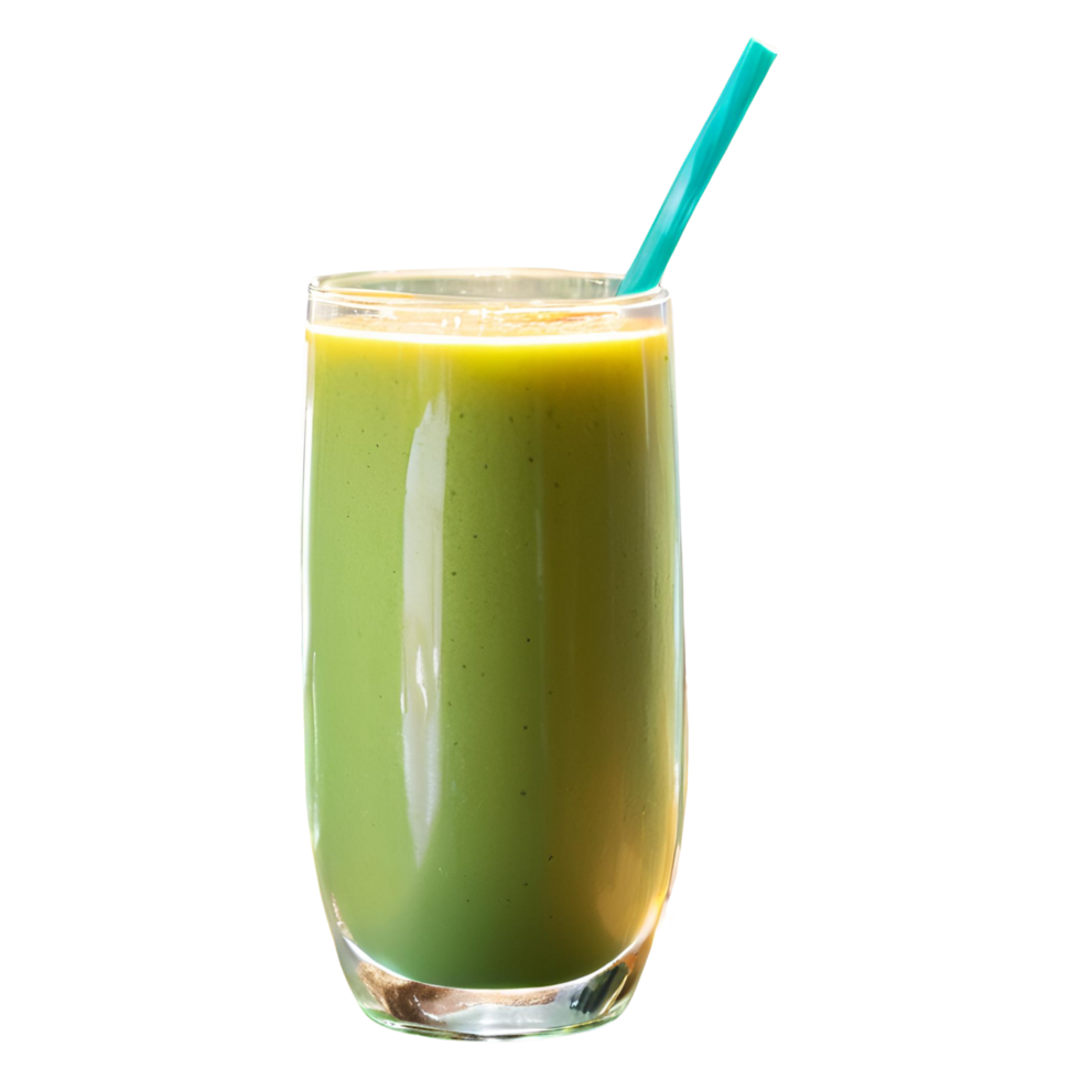 A green smoothie with a straw in it png