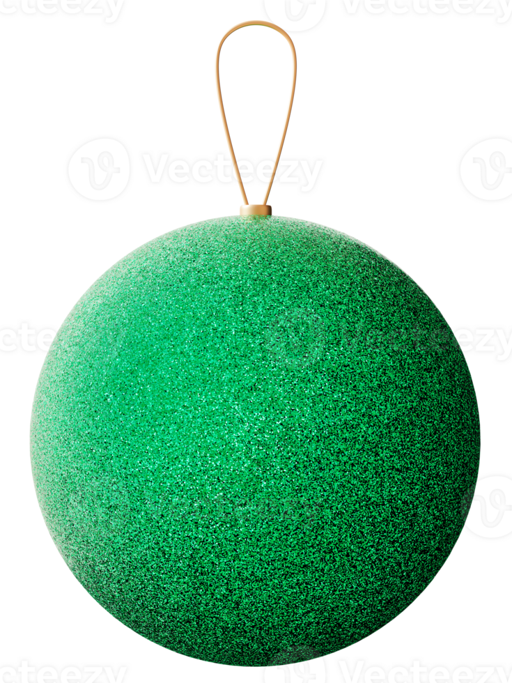 Glittering green ball, bauble on transparent background. Christmas tree decoration. Perfect for holiday projects, festive designs or seasonal marketing. Sparkling texture, elegance and charm. 3D. png
