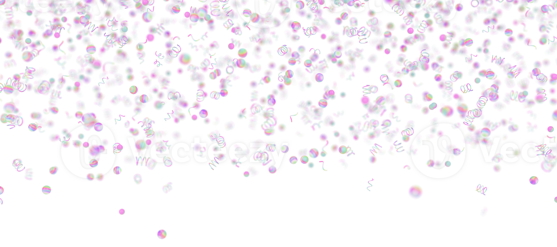 Rainbow confetti falling down, on transparent background. Perfect for party, celebration or festive-themed projects. Vibrant, playful header, panoramic element. Birthday, event for kids. 3D render. png