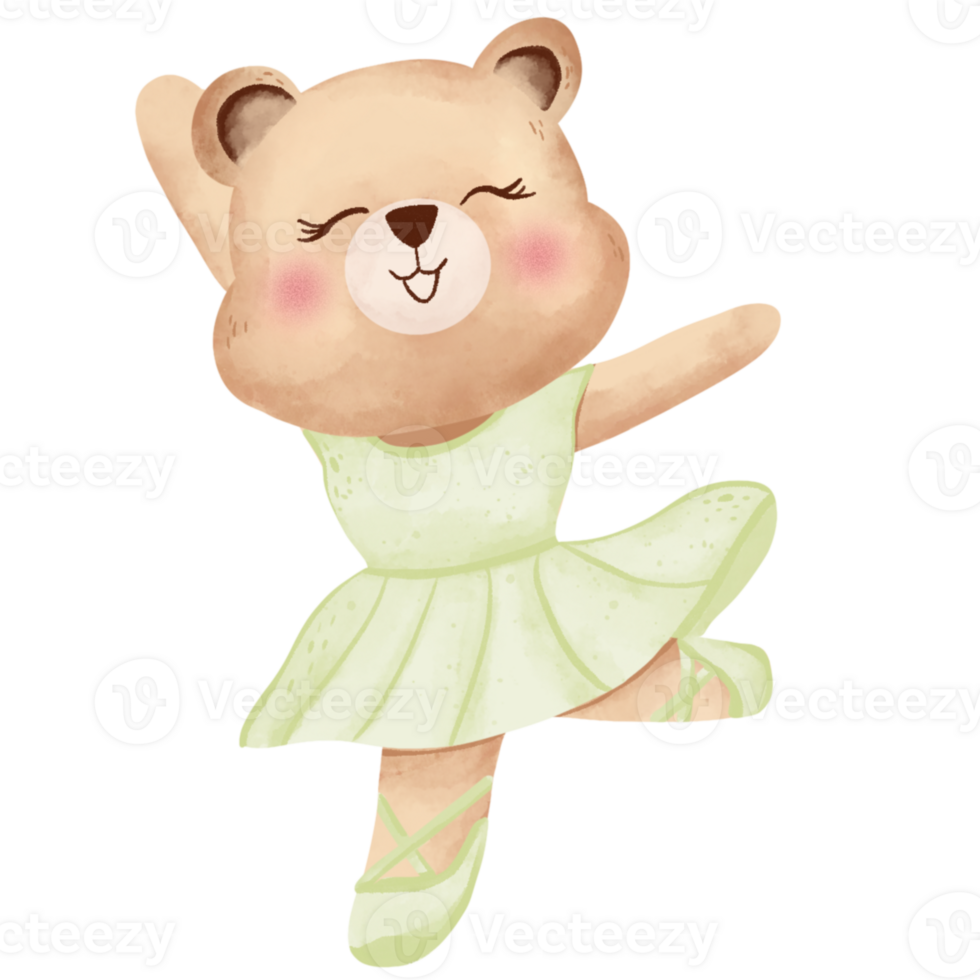 Watercolor ballerina bear illustration png