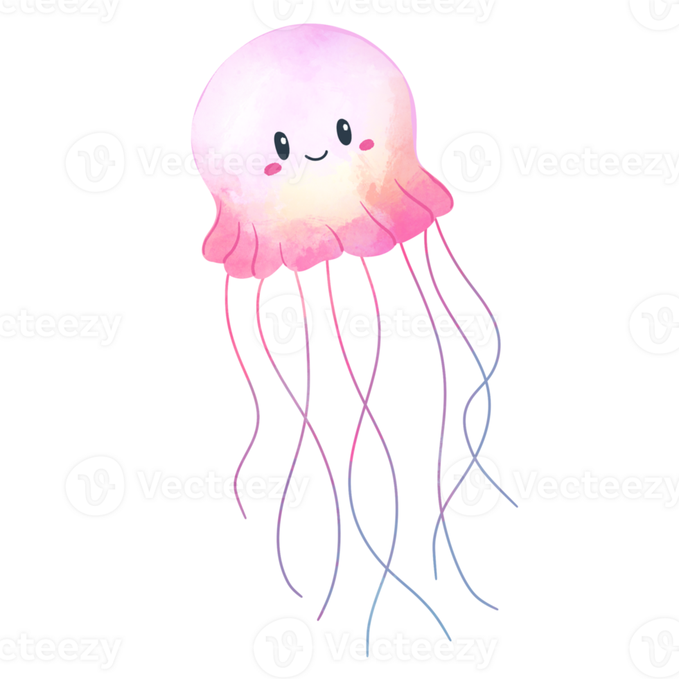 Watercolor pink jellyfish illustration png