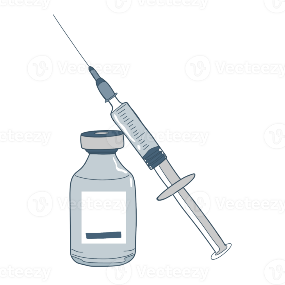 Vaccine bottle with needle illustration png