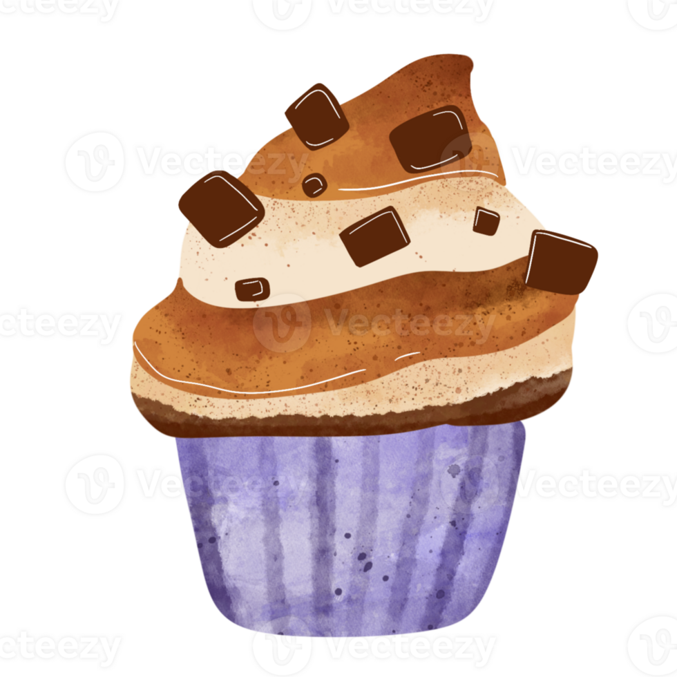 Watercolor chocolate cupcake illustration png