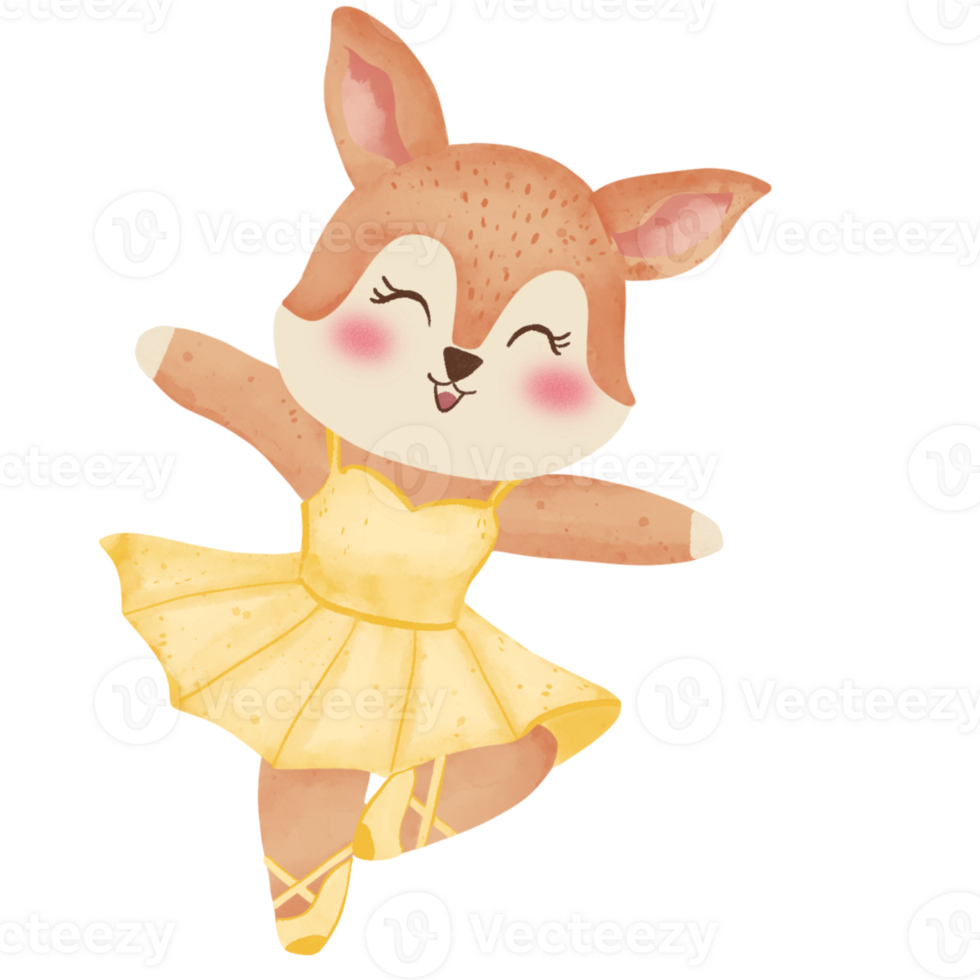 Watercolor ballerina fox illustration png