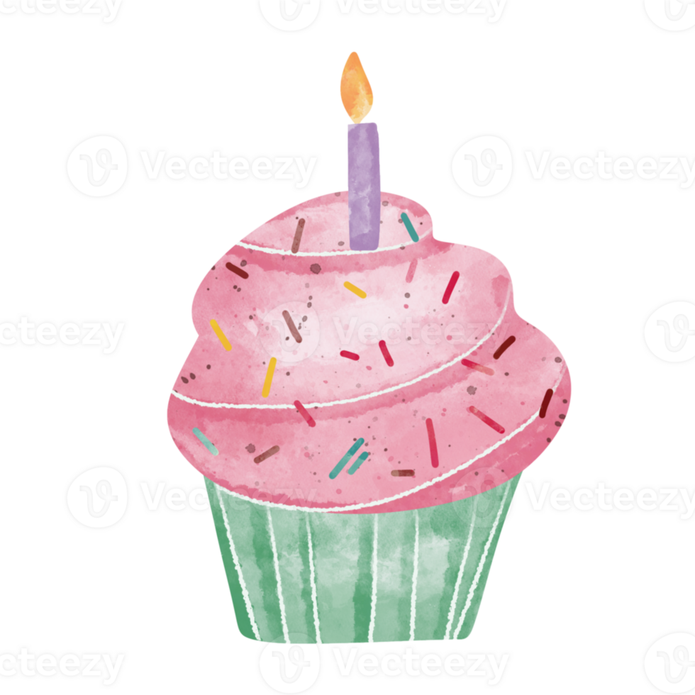 Watercolor strawberry cupcake illustration png