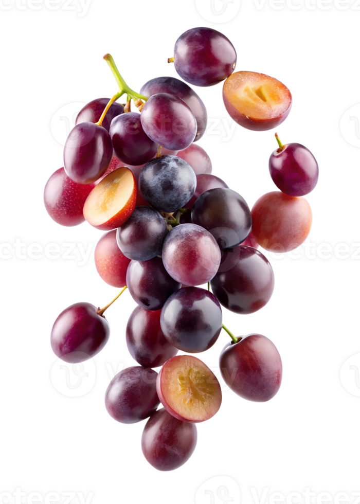 Kyoho Grapes slices Floating in mid-air isolated on transparent background png