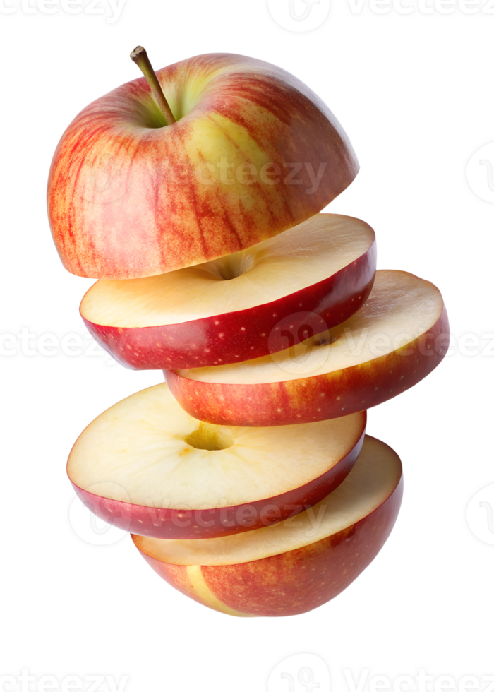 Apples slices Floating in mid-air isolated on transparent background png