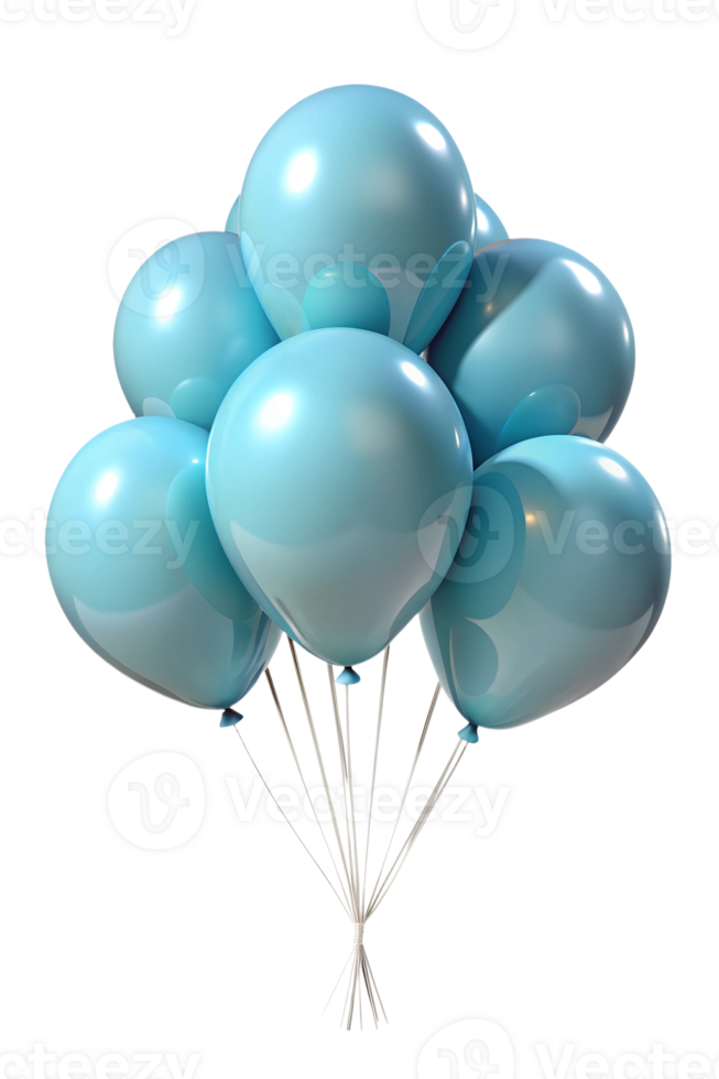 3d render style, blue balloons isolated on a transparent background png