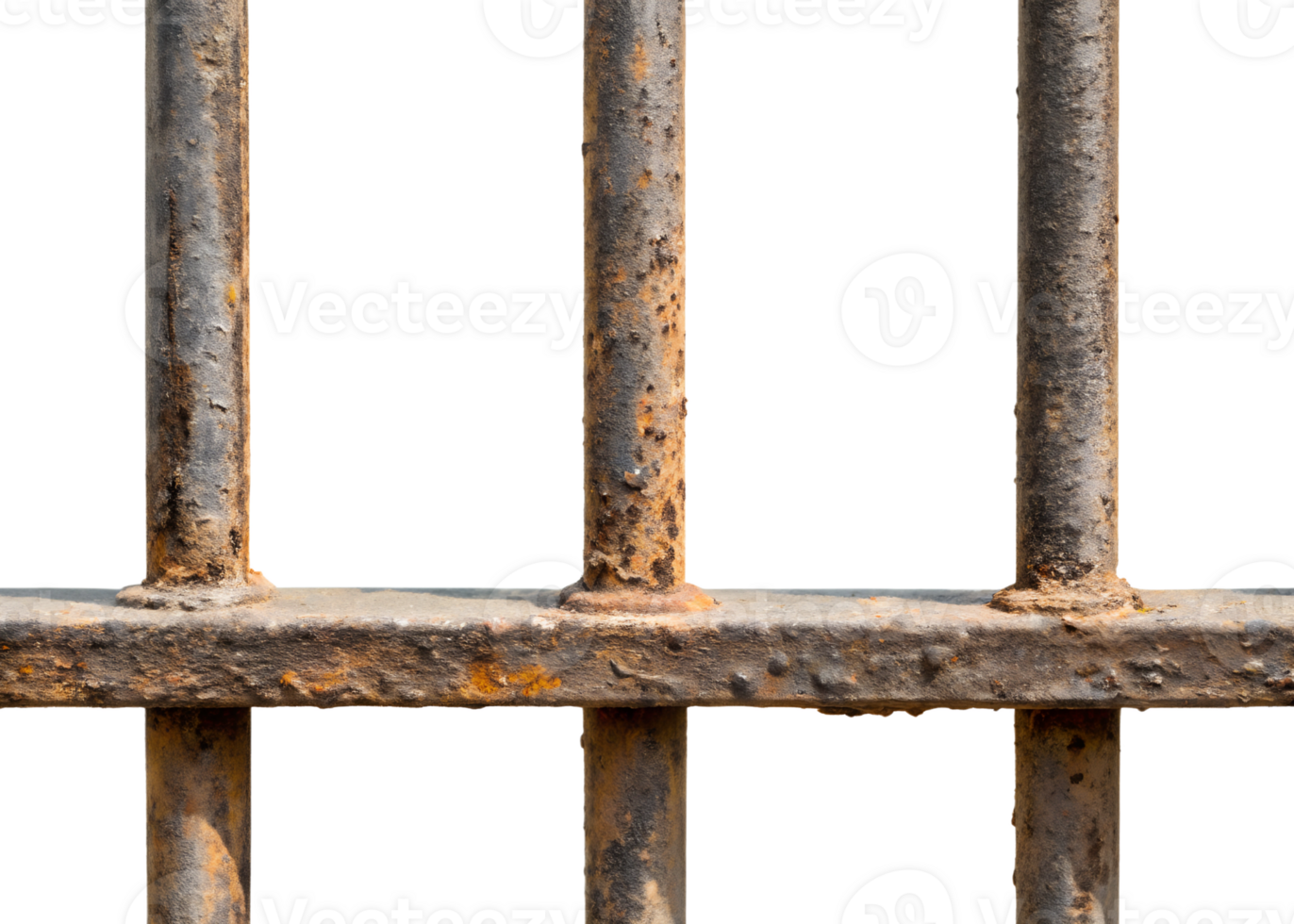 the iron bars, looking old and rusty, isolated on a transparent background png