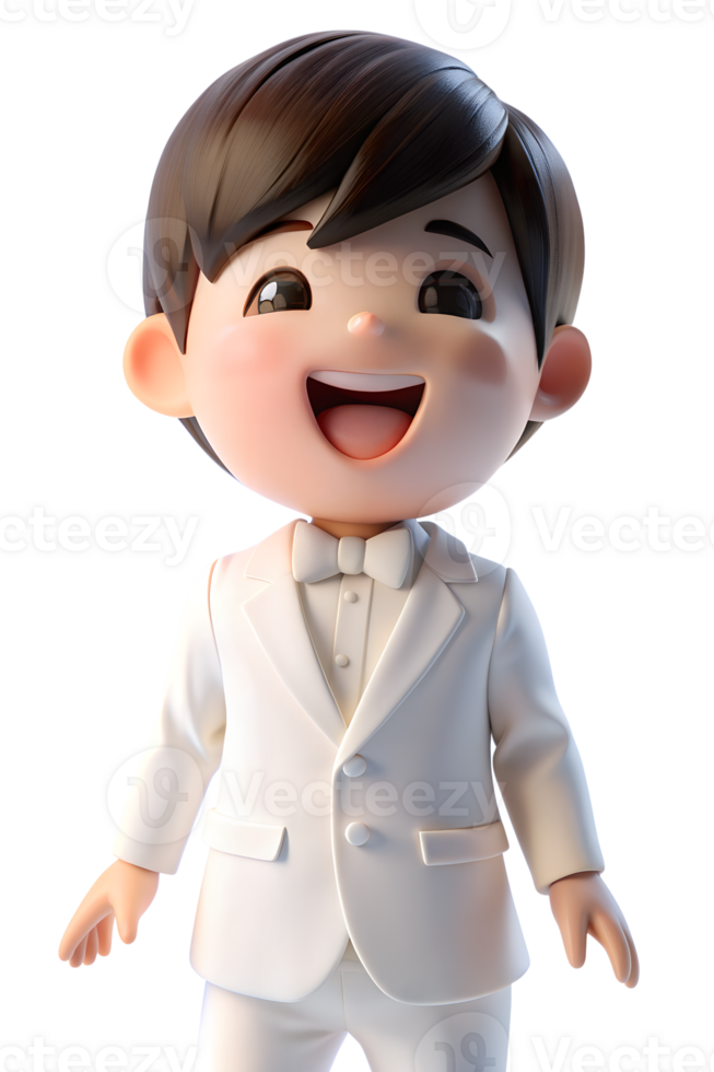 3d render cute style of man in groom suit, happy face png