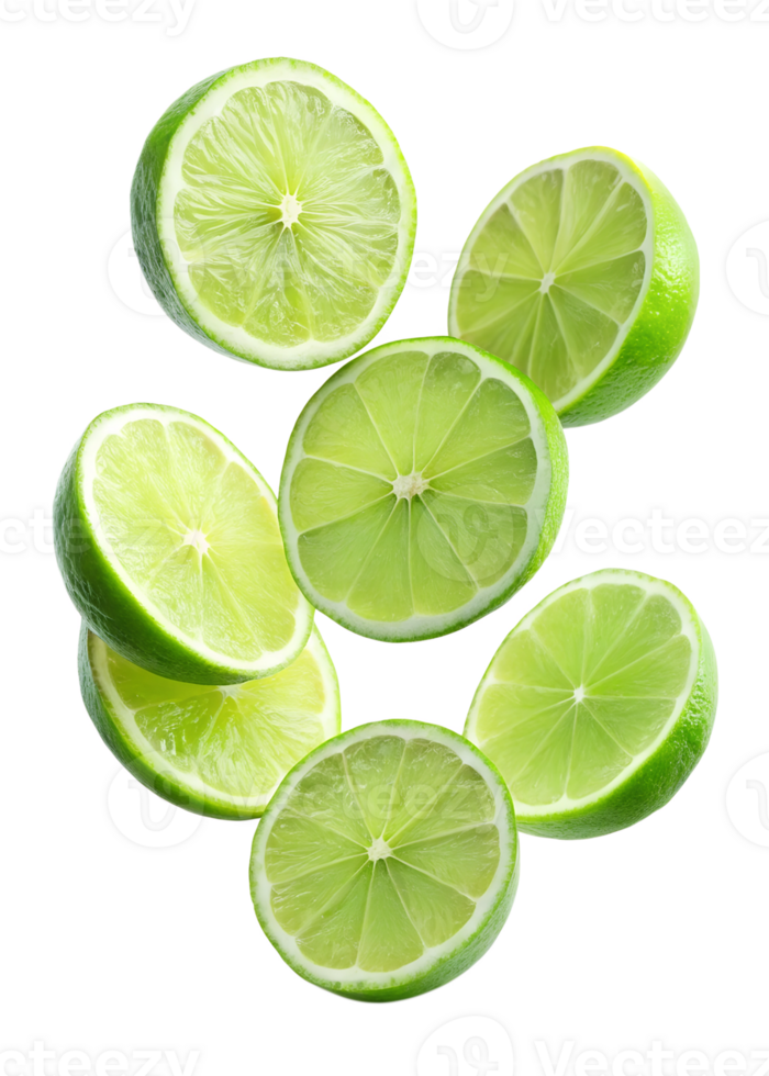 limes slices Floating in mid-air isolated on transparent background png