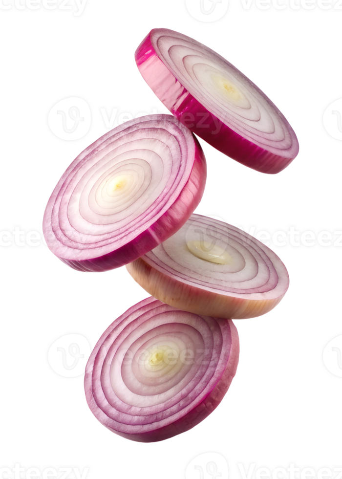 Onion slices Floating in mid-air isolated on transparent background png