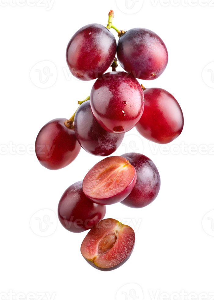 red Grapes slices Floating in mid-air isolated on transparent background png