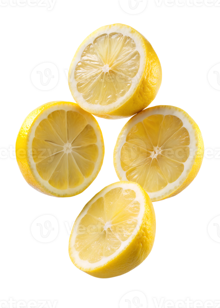 Lemons slices Floating in mid-air isolated on transparent background png