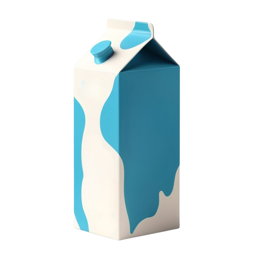 Milk carton packaging with blue abstract design isolated on a transparent background png