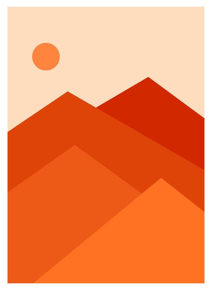 orange boho poster, abstract aesthetic boho, wall art decor, boho with sunset and sunrise. vector