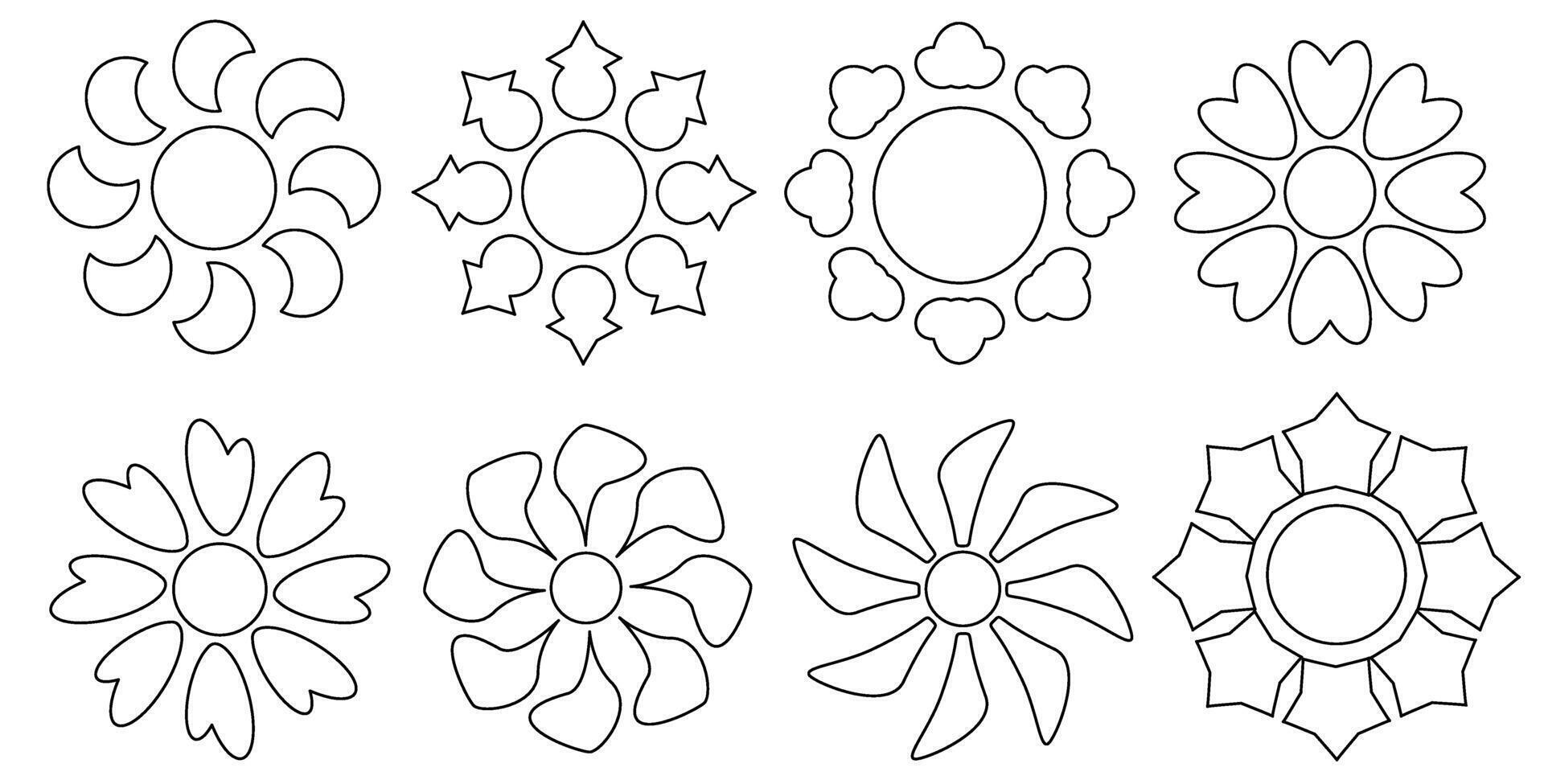 black white flowers icon, flower elements, flower shape. vector