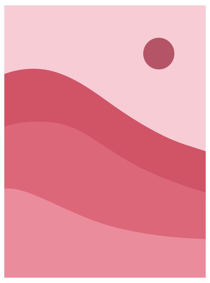 pink wall decor, pink boho mountain, aesthetic abstract boho. vector