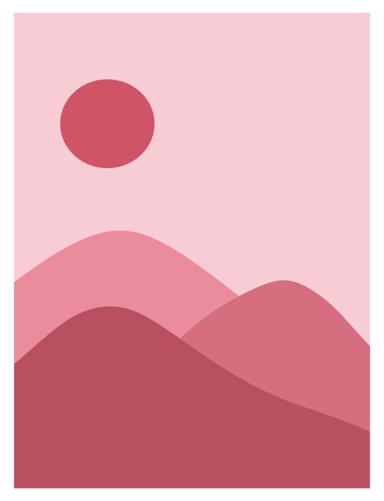 pink wall decor, pink boho mountain, aesthetic abstract boho. vector