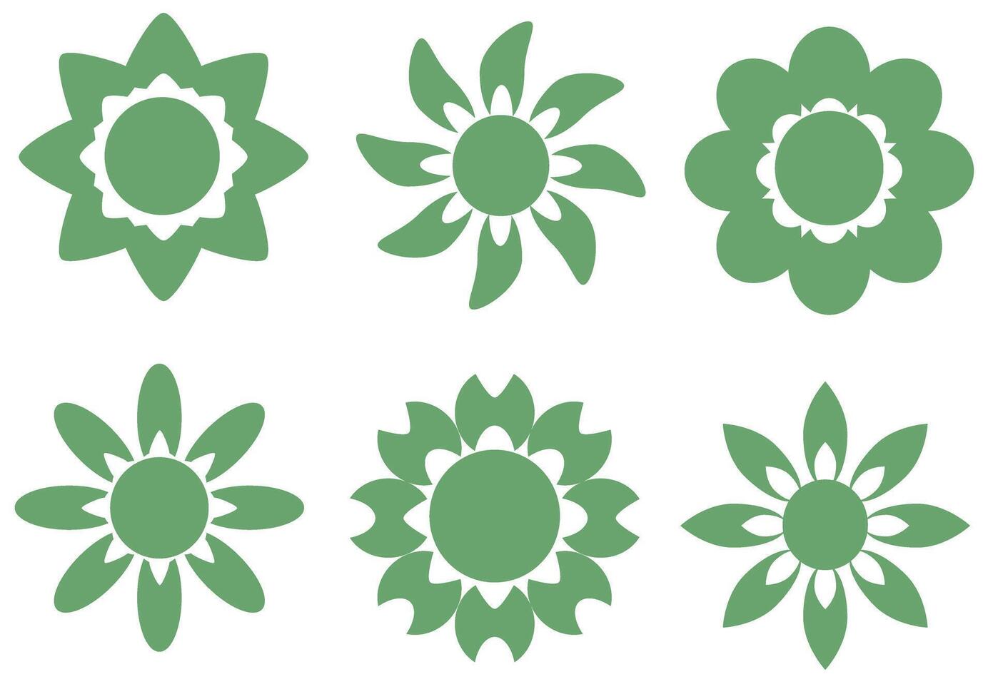 set of green flowers icon, flower sticker, flower shapes. vector