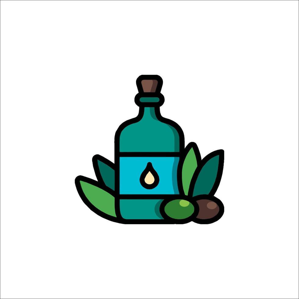 Olive oil bottle with olive leaves and olive oil icon vector