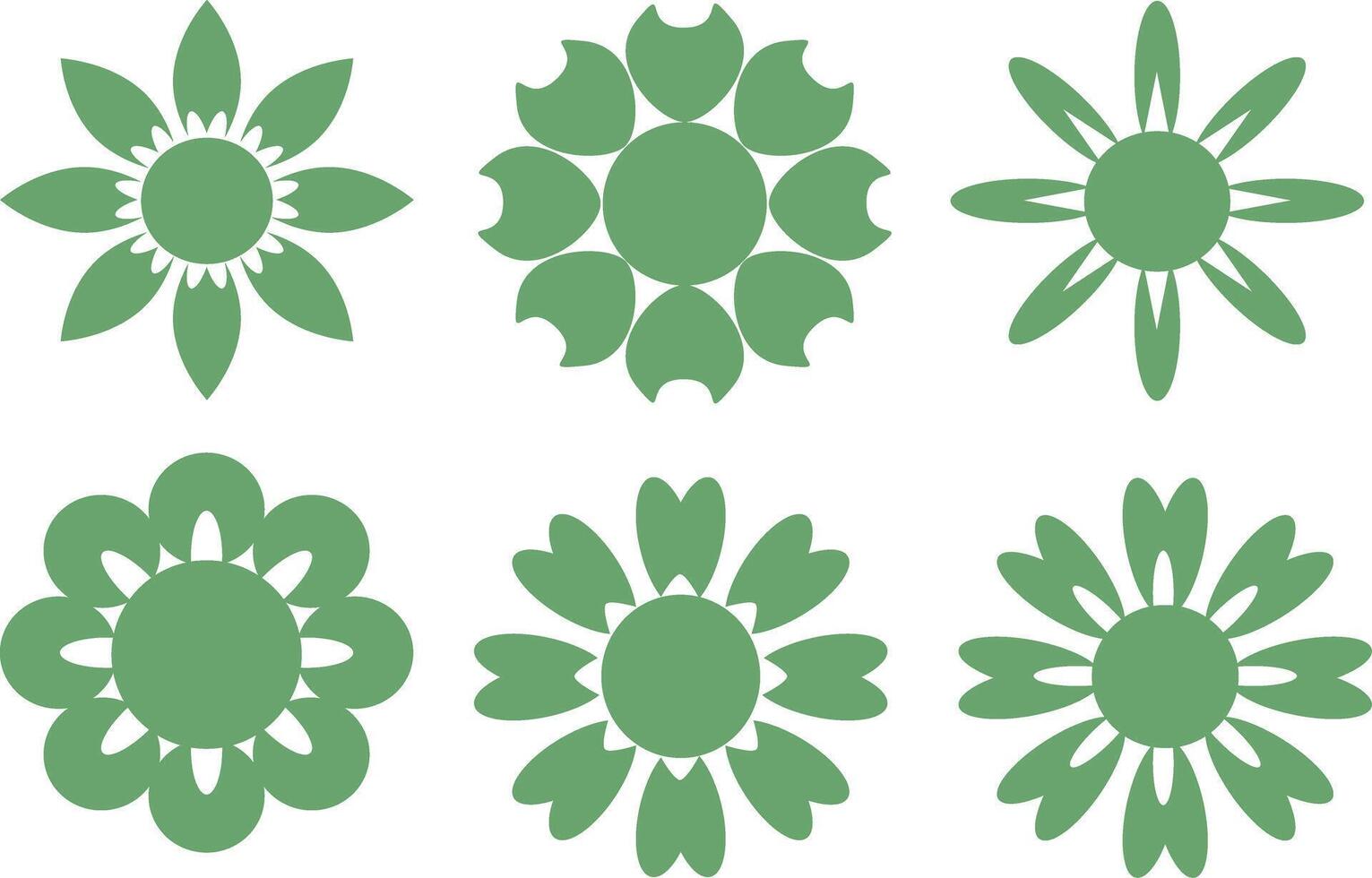 set of green flowers icon, flower sticker, flower shapes. vector