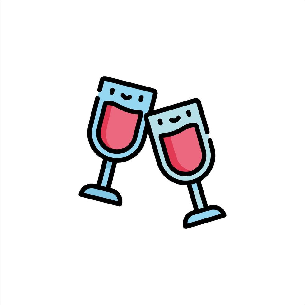Two glasses of wine are shown in a line drawing vector