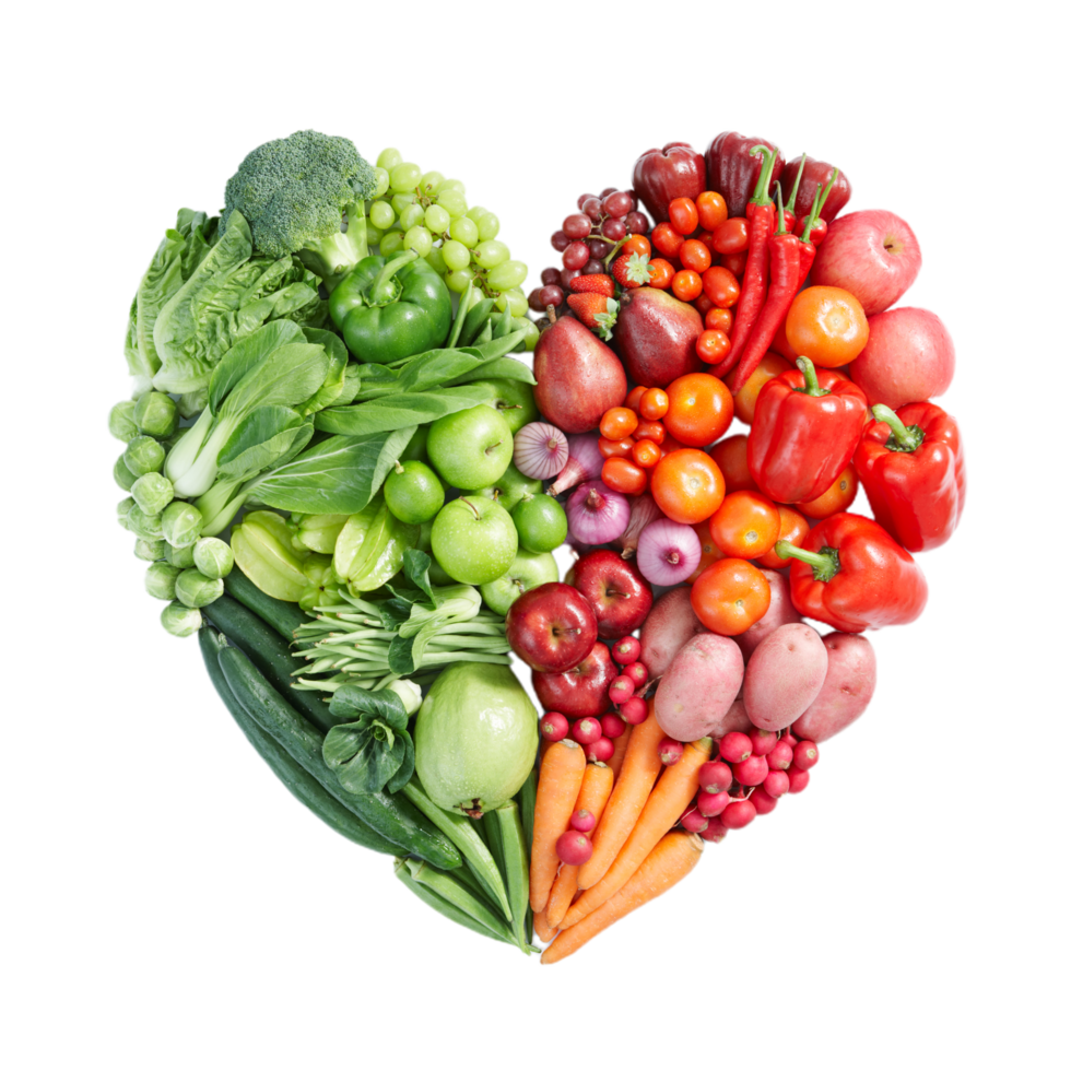 Heart shaped vegetables and fruits png