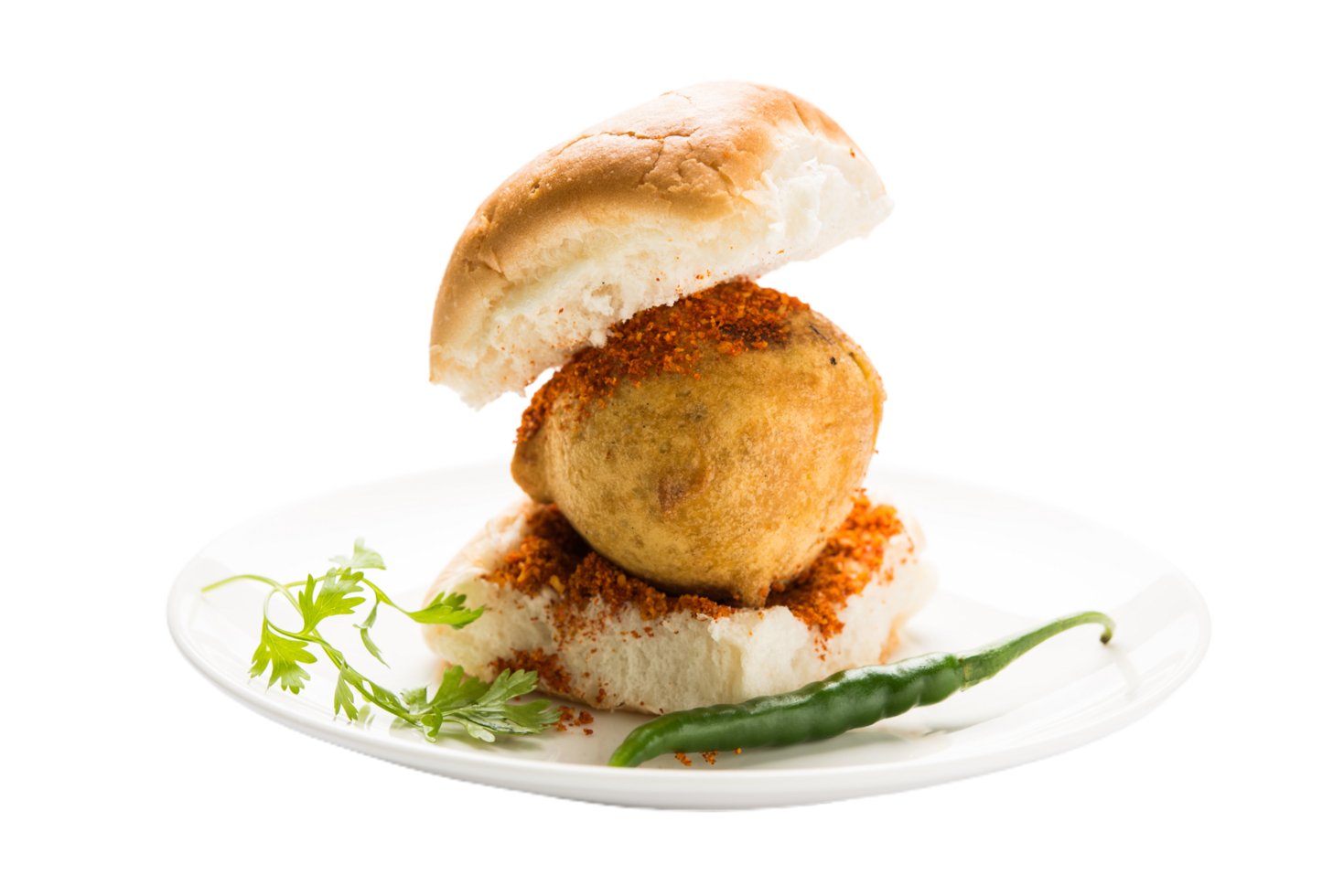 vada pav with green chilly and Coriander transparent background png