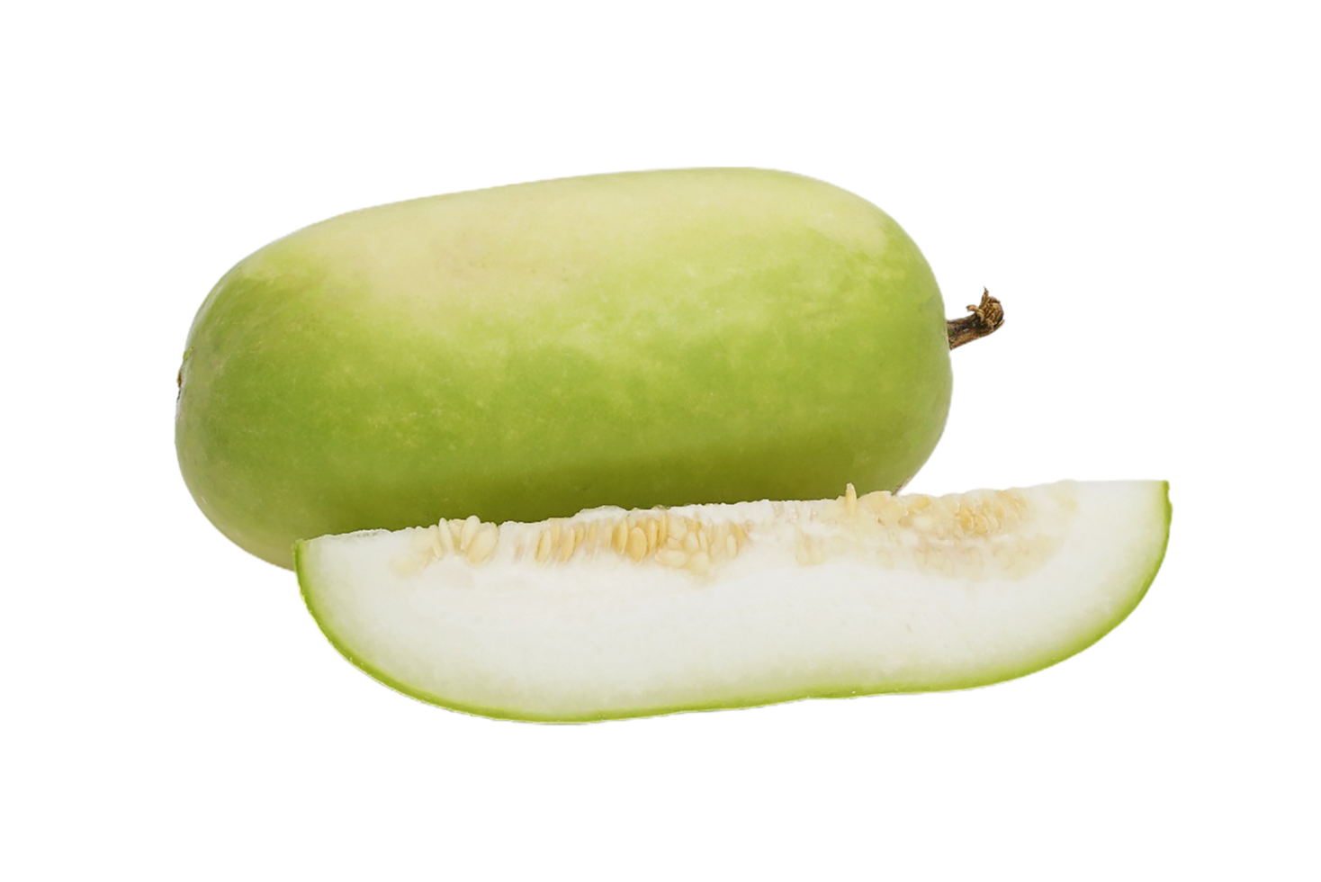 A green melon with a slice cut in half png