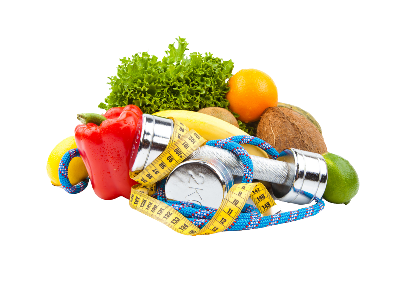 fitness dumbbells and fruits png