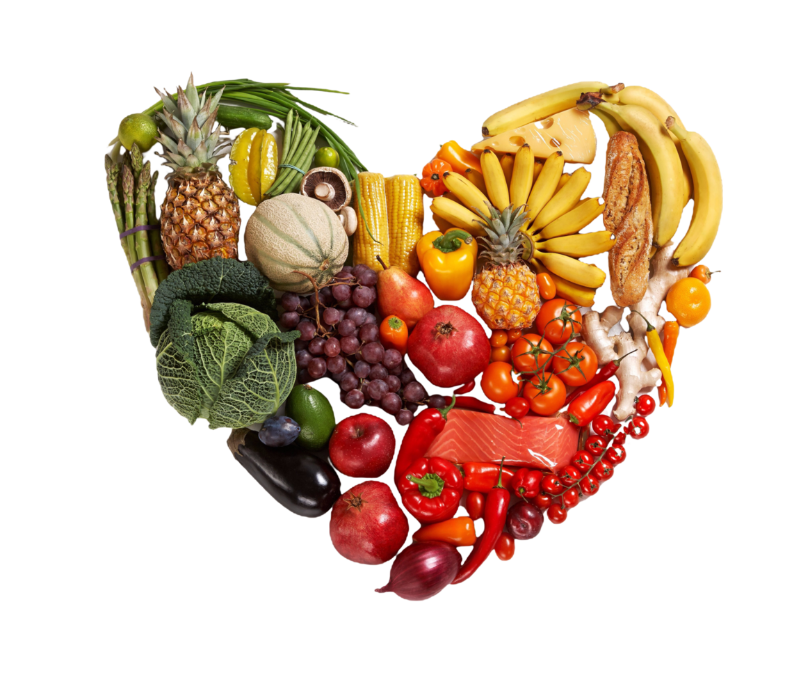 A heart shaped arrangement of fruits and vegetables png