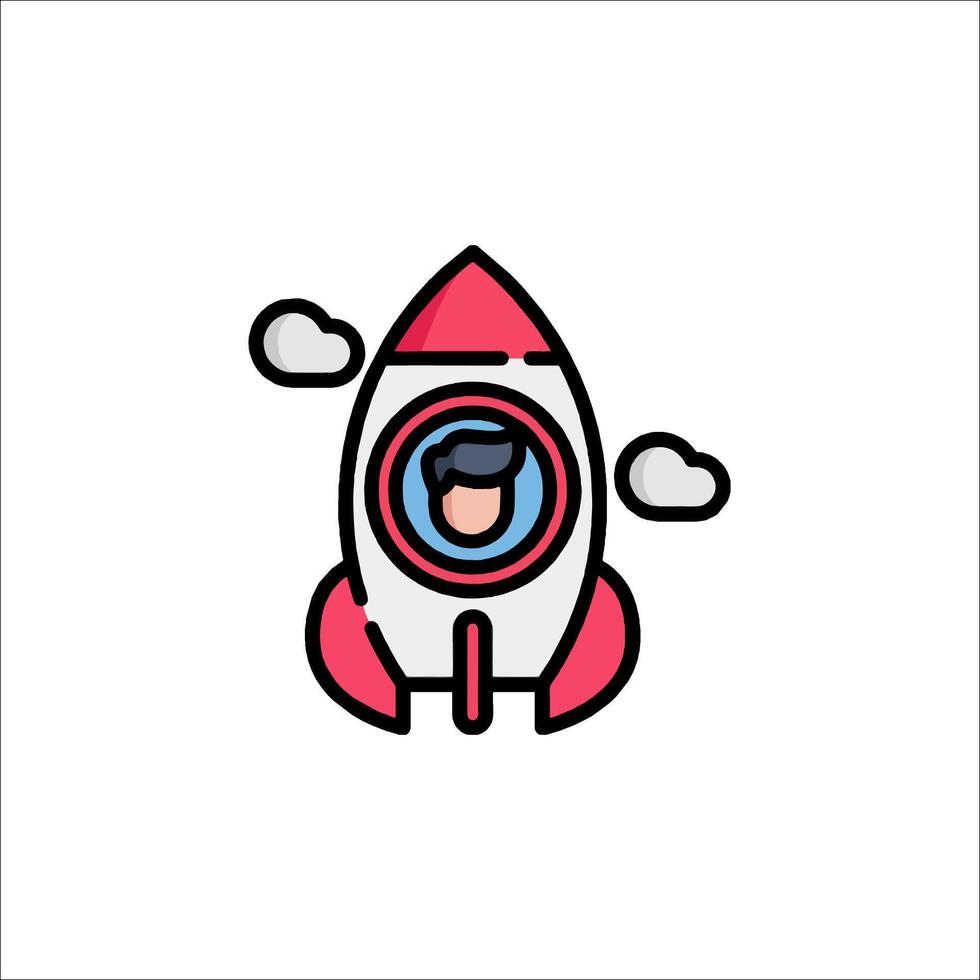 A rocket with a man inside it on a white background vector